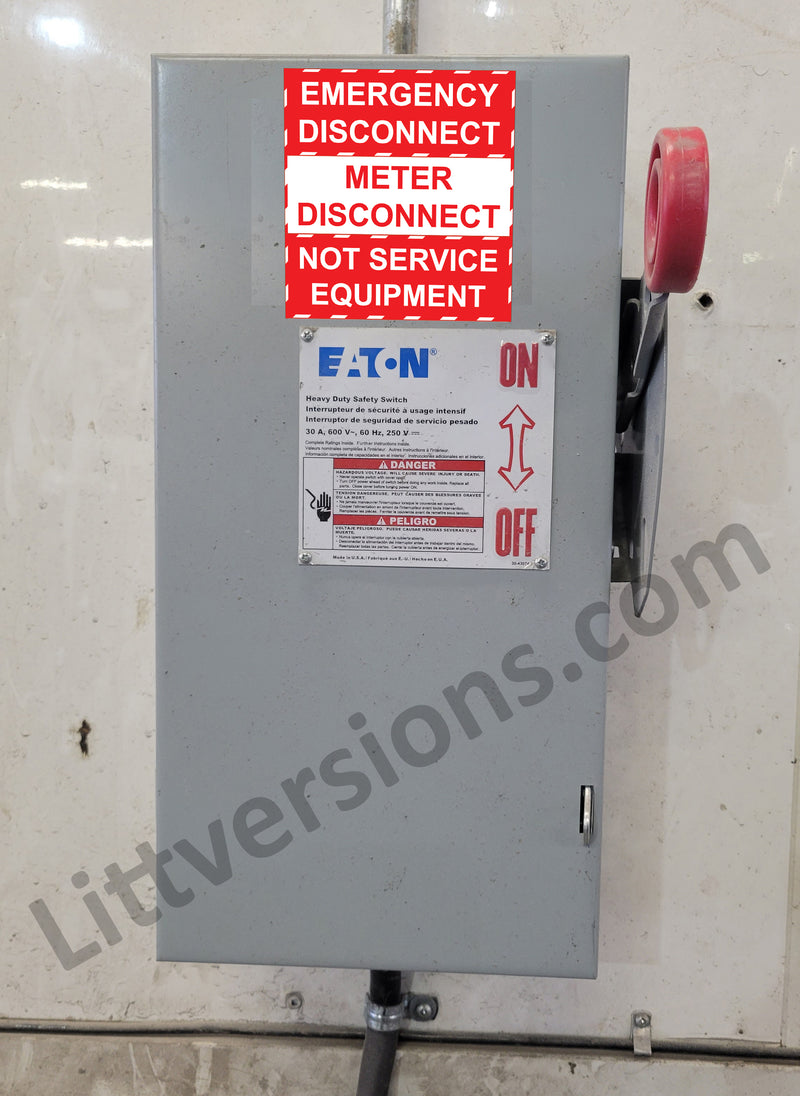 5 Pack 5"x 3.5" Emergency Meter Disconnect  NOT Service Equipment Label Sign Stickr Vinyl NEC compliant