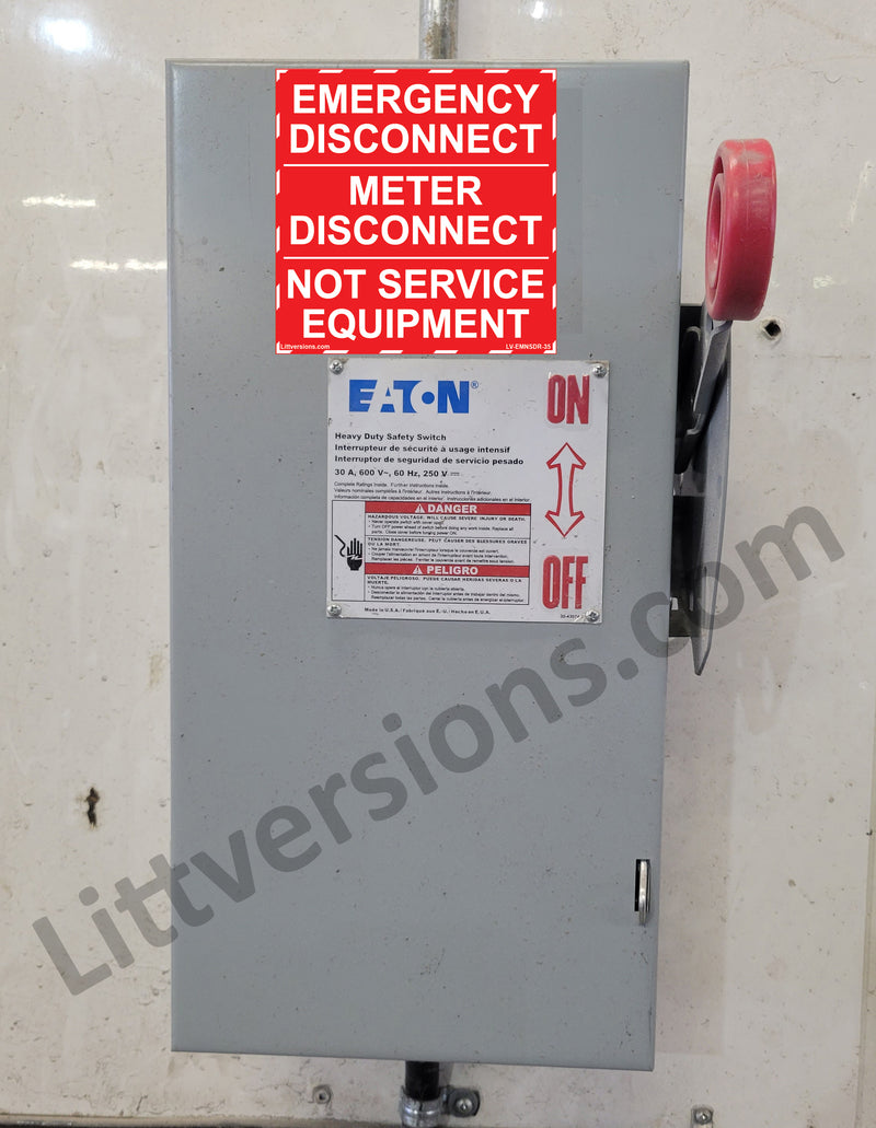 5 Pack 5"x 3.5" NEC Compliant RED Emergency Meter Disconnect NOT Service Equipment Outdoor Laminated Labels Sticker Panel Heavy Duty Vinyl Waterproof Ultra Durable Electrical