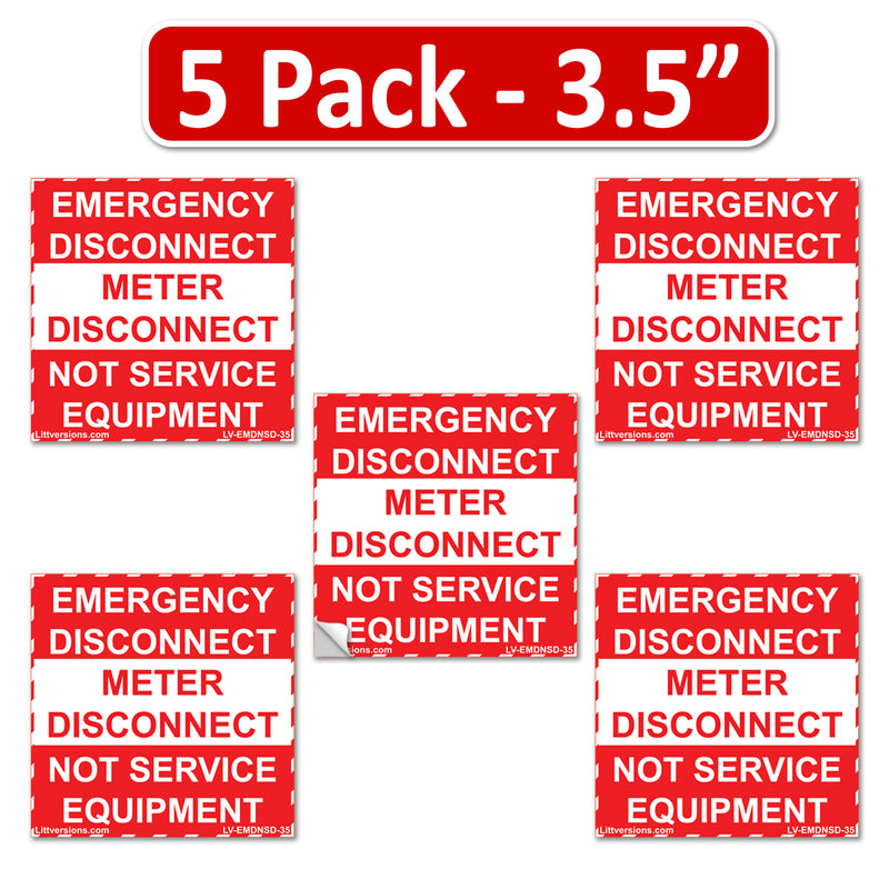 5 Pack 5"x 3.5" Emergency Meter Disconnect  NOT Service Equipment Label Sign Stickr Vinyl NEC compliant