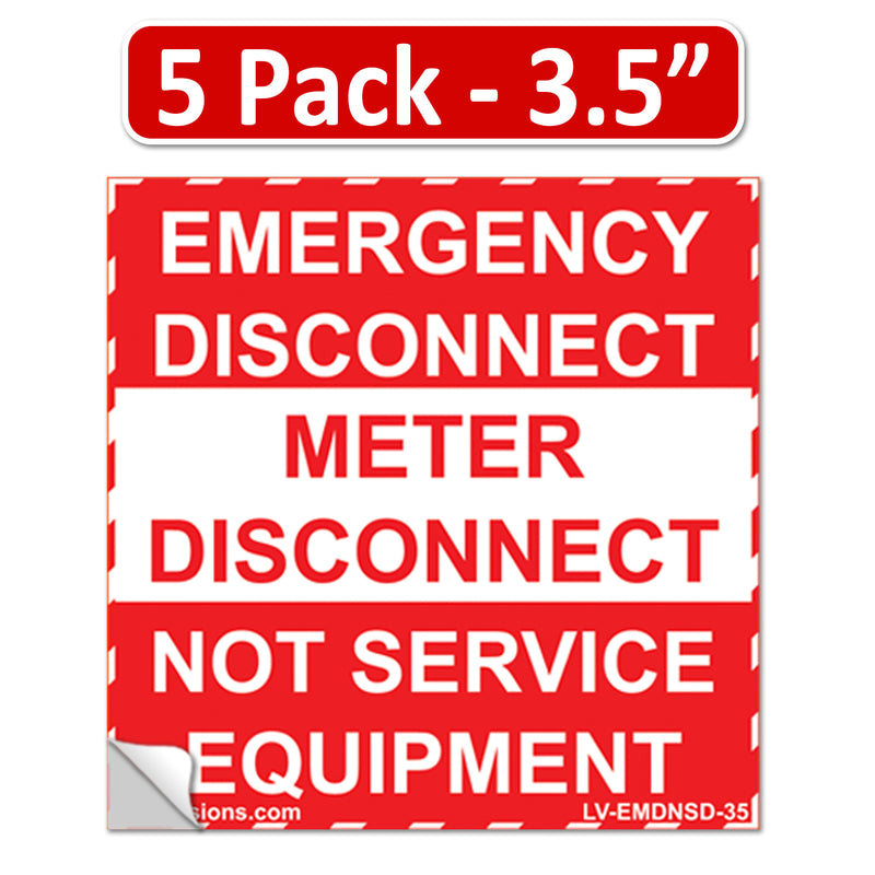 5 Pack 5"x 3.5" Emergency Meter Disconnect  NOT Service Equipment Label Sign Stickr Vinyl NEC compliant