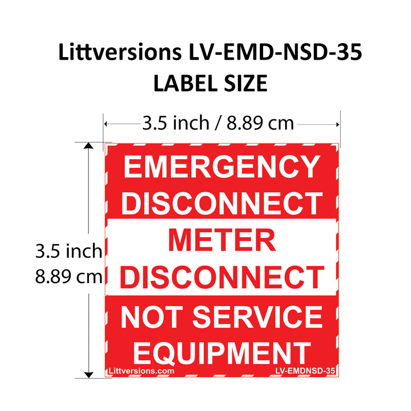 5 Pack 5"x 3.5" Emergency Meter Disconnect  NOT Service Equipment Label Sign Stickr Vinyl NEC compliant