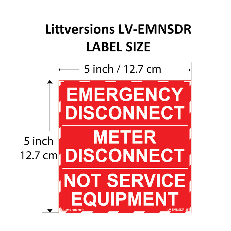 5 Pack 5"x 3.5" NEC Compliant RED Emergency Meter Disconnect NOT Service Equipment Outdoor Laminated Labels Sticker Panel Heavy Duty Vinyl Waterproof Ultra Durable Electrical