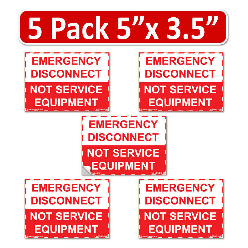 5 Pack 5"x 3.5" Emergency Disconnect  NOT Service Equipment Label Sign Stick Vinyl Elect NEC compliant