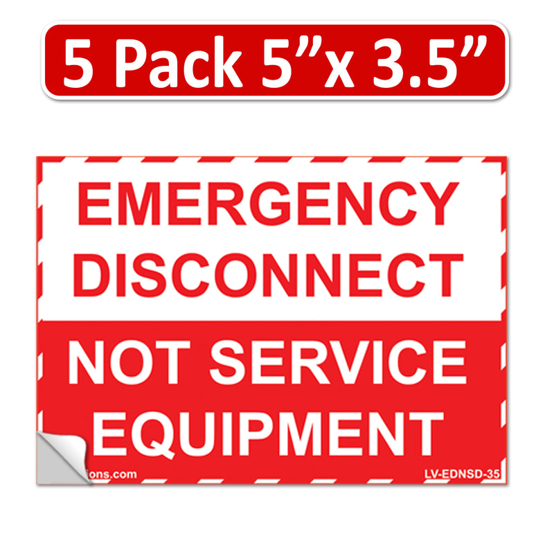 5 Pack 5"x 3.5" Emergency Disconnect  NOT Service Equipment Label Sign Stick Vinyl Elect NEC compliant