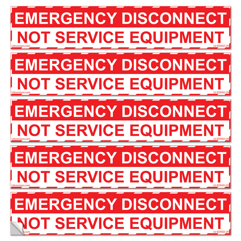 5 Pack 1-3/4"x 9" Emergency Disconnect NOT Service Equipment Label Sign Deca Vinyl 44-945 NEC compliant