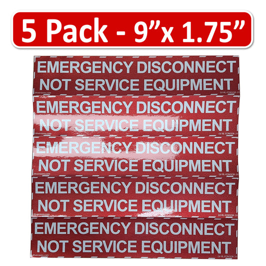 Littversions 5 Pack Reflective 9" x 1-3/4" NEC Compliant Emergency Disconnect NOT Service Equipment Outdoor Laminated Labels Sticker Electrical Panel Danger Heavy Duty Vinyl Waterproof