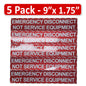Littversions 5 Pack Reflective 9" x 1-3/4" NEC Compliant Emergency Disconnect NOT Service Equipment Outdoor Laminated Labels Sticker Electrical Panel Danger Heavy Duty Vinyl Waterproof