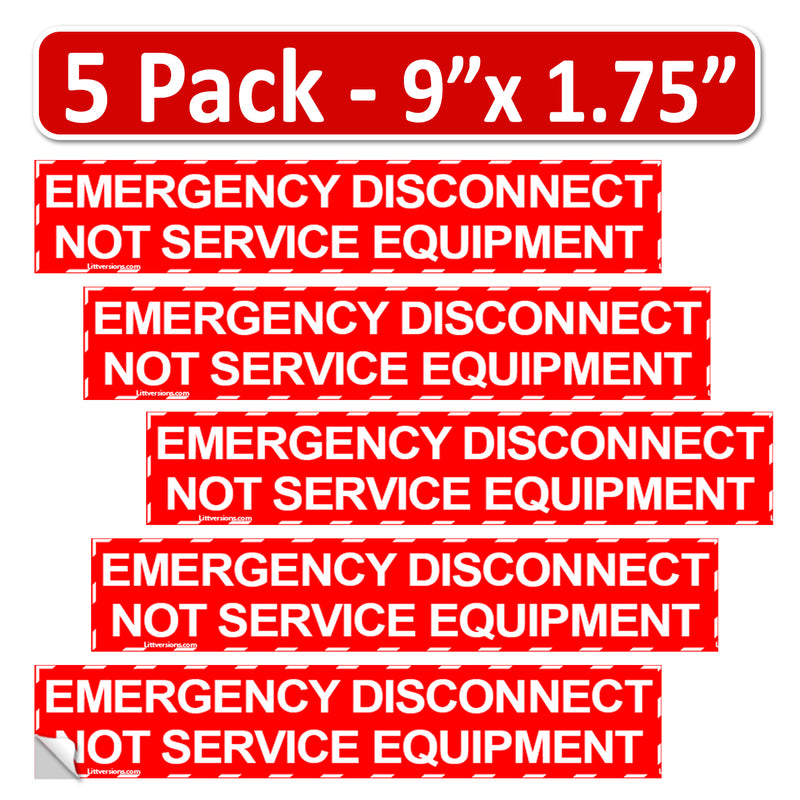 5 Pack 9" x 1-3/4" NEC Compliant RED Emergency Disconnect NOT Service Equipment Outdoor Laminated Labels Danger Sticker Panel Heavy Duty Vinyl Waterproof Ultra Durable Electrical