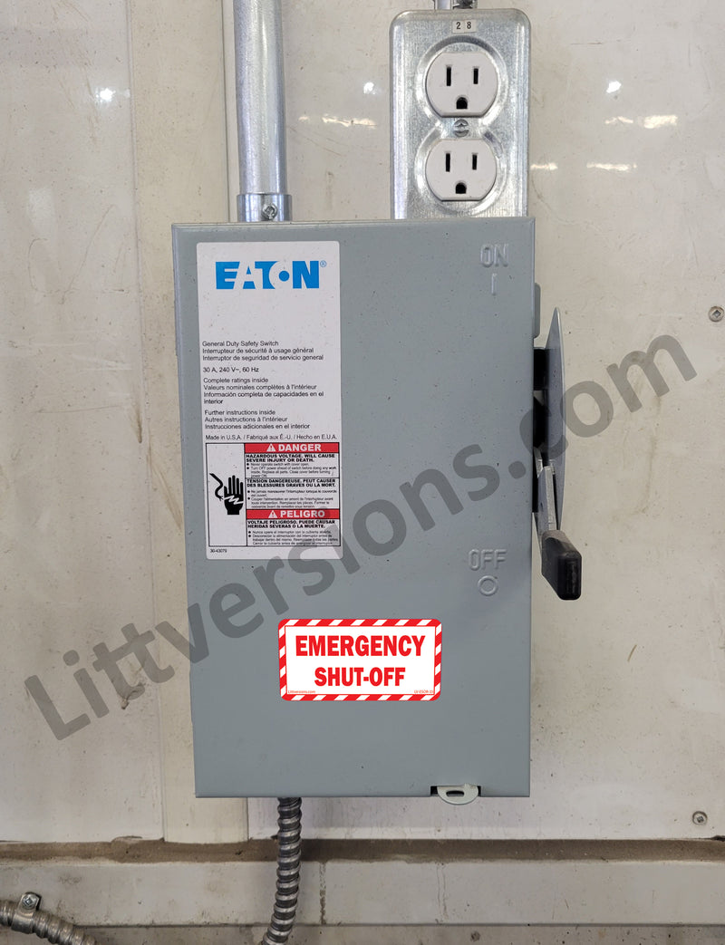 20 Pack White 2" x 1" EMERGENCY SHUT-OFF Fuel Switch Warning Safety Outdoor Rated Laminated Label Sign Sticker Electrical Panel Vinyl 2x1 1 x2 inches