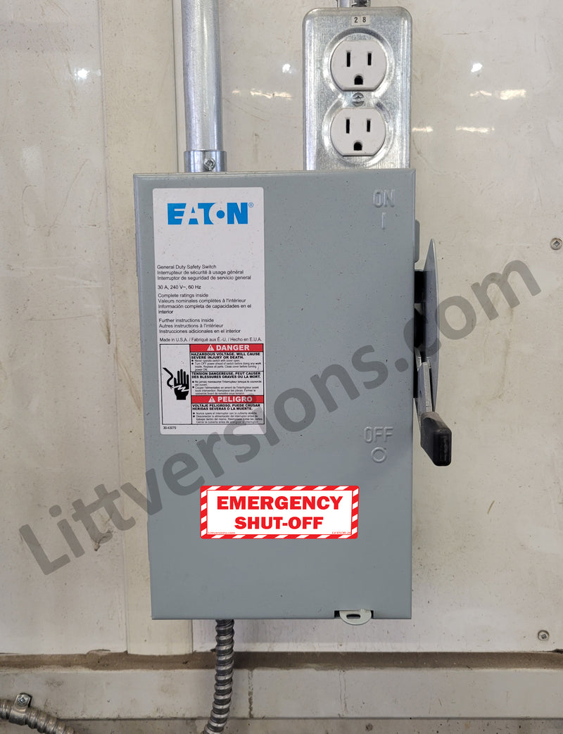 5 Pack White 6" x 2" EMERGENCY SHUT-OFF Fuel Switch Outdoor Rated Laminated Label Warning Safety Sign Sticker Electrical Panel Vinyl 6x2 2 x 6 inches