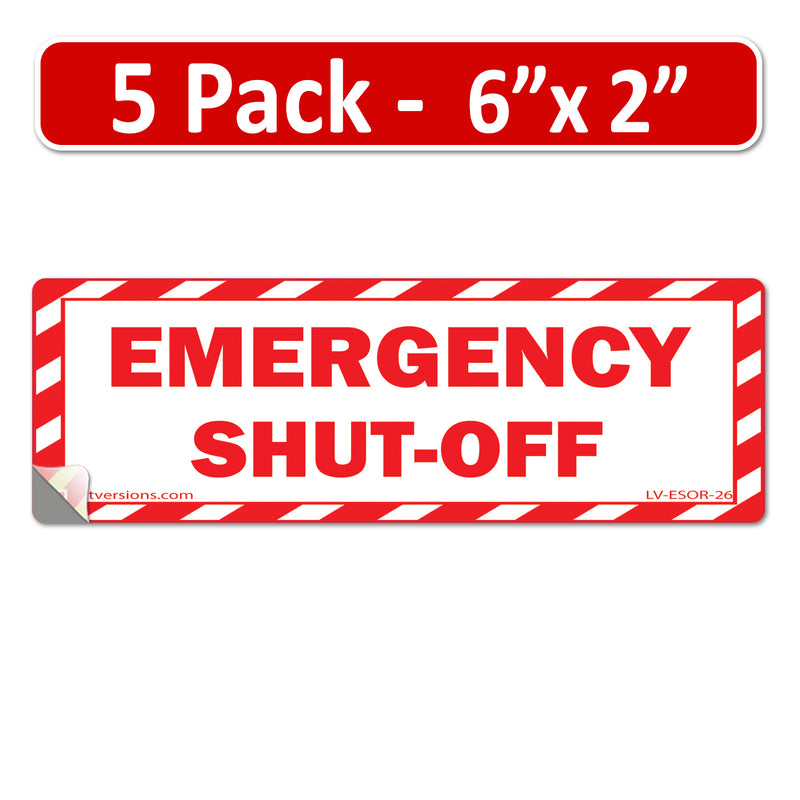 5 Pack White 6" x 2" EMERGENCY SHUT-OFF Fuel Switch Outdoor Rated Laminated Label Warning Safety Sign Sticker Electrical Panel Vinyl 6x2 2 x 6 inches