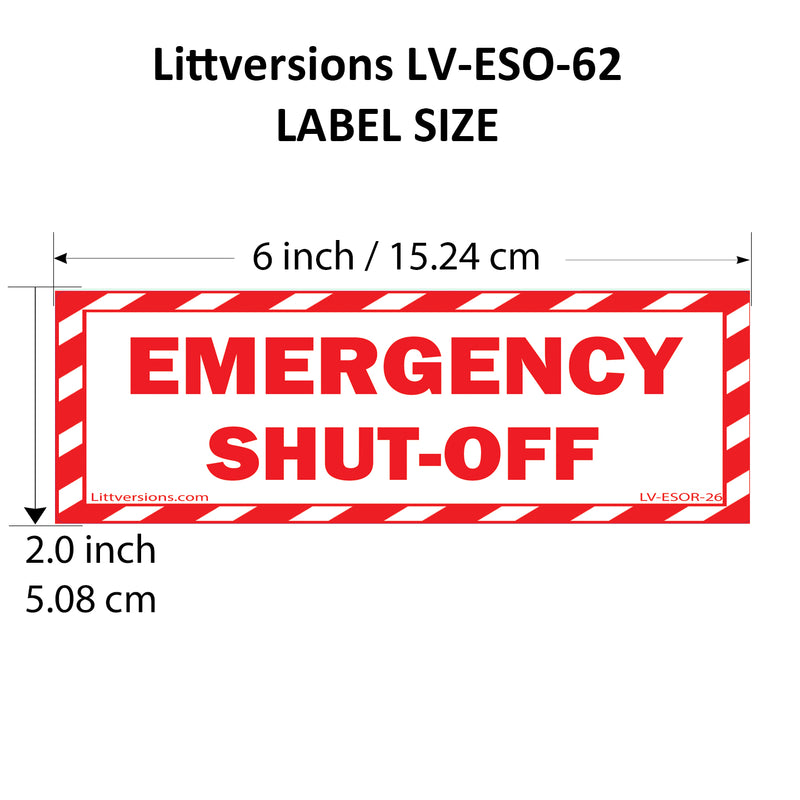 5 Pack White 6" x 2" EMERGENCY SHUT-OFF Fuel Switch Outdoor Rated Laminated Label Warning Safety Sign Sticker Electrical Panel Vinyl 6x2 2 x 6 inches