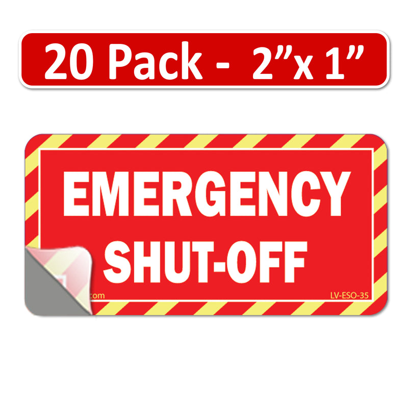 20 Pack Red 2" x 1" EMERGENCY SHUT-OFF Fuel Switch Warning Safety Outdoor Rated Laminated Label Sign Sticker Electrical Panel Vinyl 2x1 1 x2 inches
