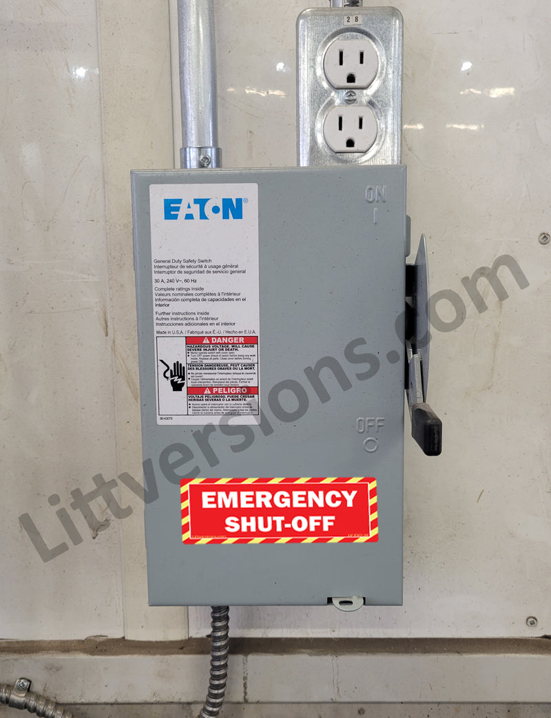 5 Pack Red 6" x 2" EMERGENCY SHUT-OFF Fuel Switch Label Outdoor Rated Laminated  Warning Safety Sign Sticker Electrical Panel Vinyl 6 x 2 2 x6 inches