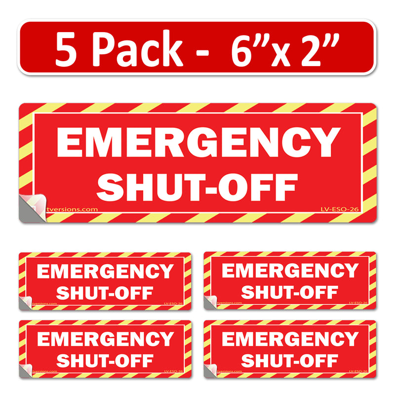 5 Pack Red 6" x 2" EMERGENCY SHUT-OFF Fuel Switch Label Outdoor Rated Laminated  Warning Safety Sign Sticker Electrical Panel Vinyl 6 x 2 2 x6 inches