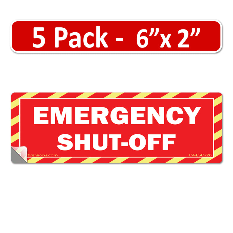5 Pack Red 6" x 2" EMERGENCY SHUT-OFF Fuel Switch Label Outdoor Rated Laminated  Warning Safety Sign Sticker Electrical Panel Vinyl 6 x 2 2 x6 inches