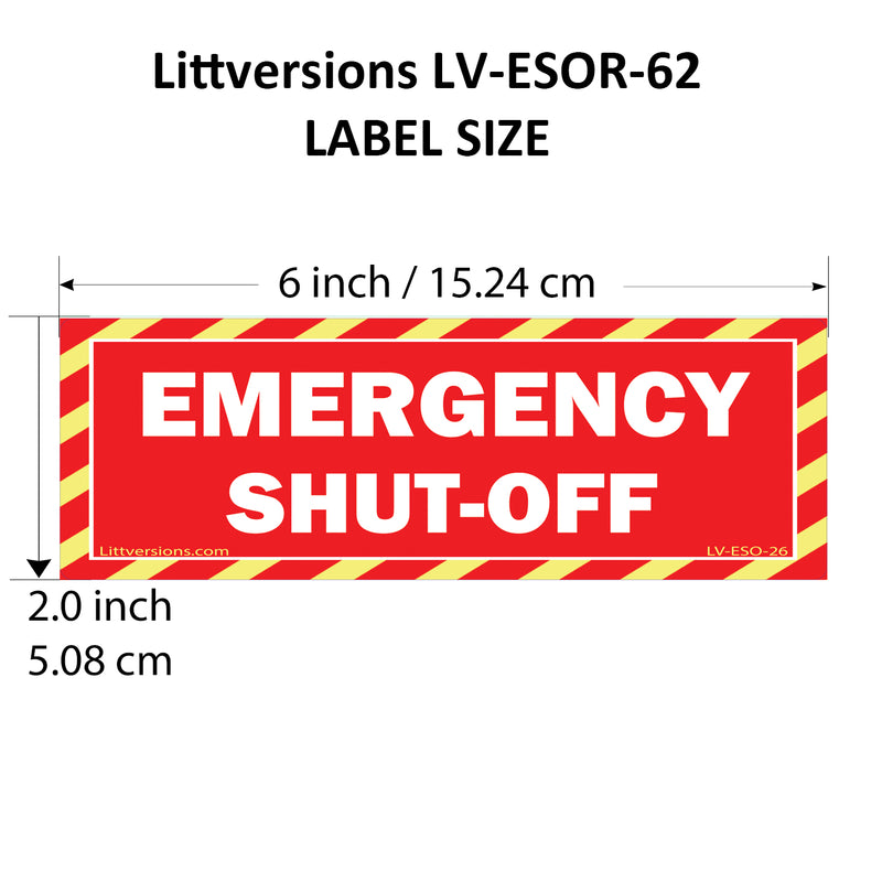 5 Pack Red 6" x 2" EMERGENCY SHUT-OFF Fuel Switch Label Outdoor Rated Laminated  Warning Safety Sign Sticker Electrical Panel Vinyl 6 x 2 2 x6 inches