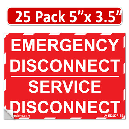 5"x 3.5" NEC compliant RED Emergency Disconnect Service Outdoor Laminated Labels Decal Sign Notice Danger Sticker Panel Heavy Duty Vinyl Waterproof Ultra Durable Electrical