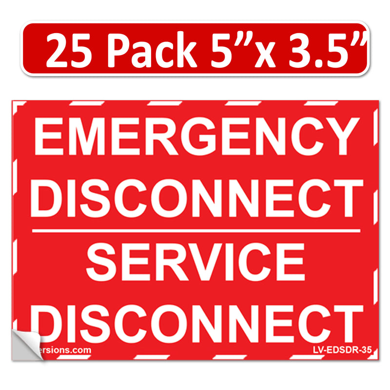 NEC Compliant Emergency Disconnect Service 1.75x9"/5x3.5"/12x9"  Reflective/Red Outdoor Laminated Labels Sticker Electrical Panel Danger Heavy Duty Vinyl Waterproof Ultra Durable