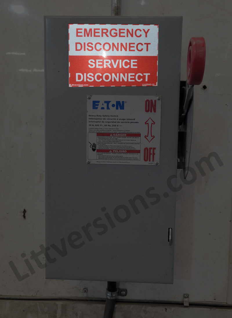 5"x 3.5" Reflective Laminated NEC Compliant Emergency Disconnect Service Labels Sign Notice Danger Sticker Panel Heavy Duty Pressure Sensitive Ultra Durable Electrical Lock Out