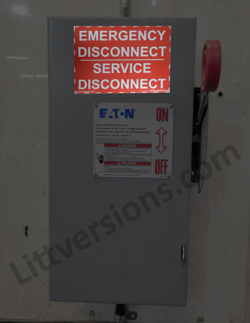 5"x 3.5" Red Reflective Laminated NEC Compliant Emergency Disconnect Service Labels Sign Notice Danger Sticker Panel Heavy Duty Pressure Sensitive Ultra Durable Electrical Lock Out