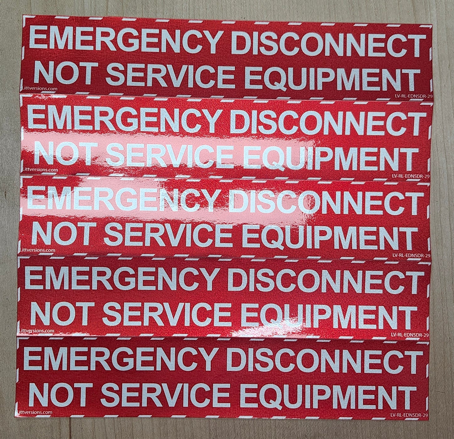 Littversions 5 Pack Reflective 9" x 1-3/4" NEC Compliant Emergency Disconnect NOT Service Equipment Outdoor Laminated Labels Sticker Electrical Panel Danger Heavy Duty Vinyl Waterproof