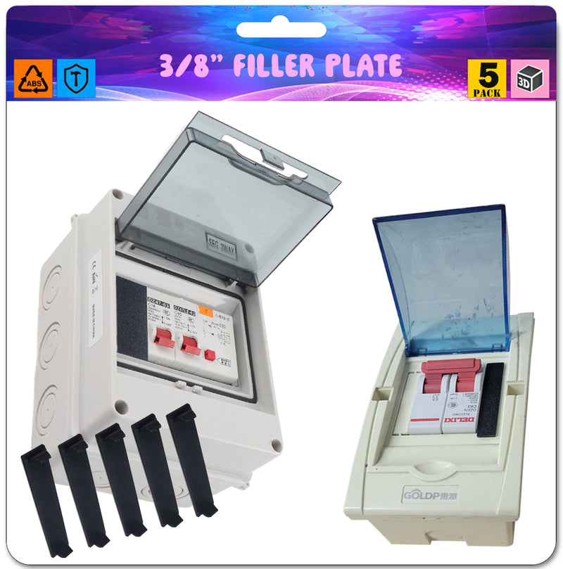 3/8 inch Knockout Filler Plate 3/8" x 2" Blank Flush Cover for MCB Miniature AC DC Mini Circuit Breaker Electrical Panel Box Load Center Universal ABB DIN Rail Boxes