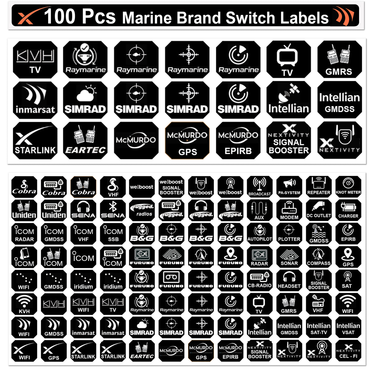 100-Pack Marine Communication Brands Switch Labels Hexagon Horizontal ...