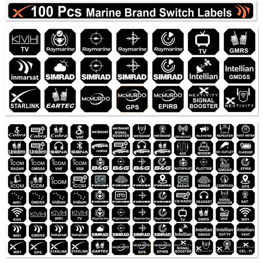 100-Pack Marine Communication Brands Switch Labels Hexagon Horizontal Laminated Backlit Stickers for Yachts, Cruise Ships, & Sailboats – Self-Adhesive Waterproof Decals