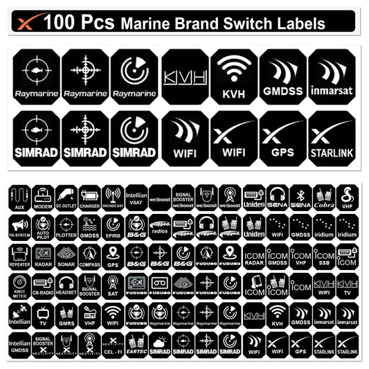 100-Pack Marine Communication Brands Switch Labels Hexagon Vertical Laminated Backlit Stickers for Yachts, Cruise Ships, & Sailboats – Self-Adhesive Waterproof Decals