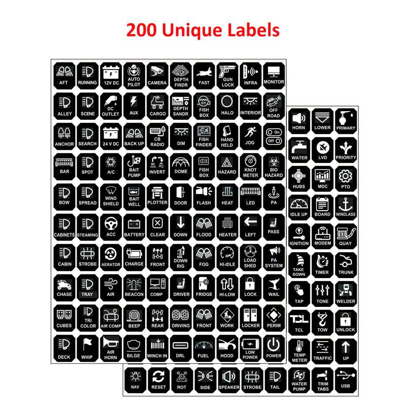 200 Pcs Vertical AC DC 6/8/12 Gang Switch Control Panel Stickers Labels Vinyl Marine Boat Car Truck RV ATV Camper BA80 GA80 BB80 GB80 BC60 GC60 AR800 AR-820 RC800 RA80 X2