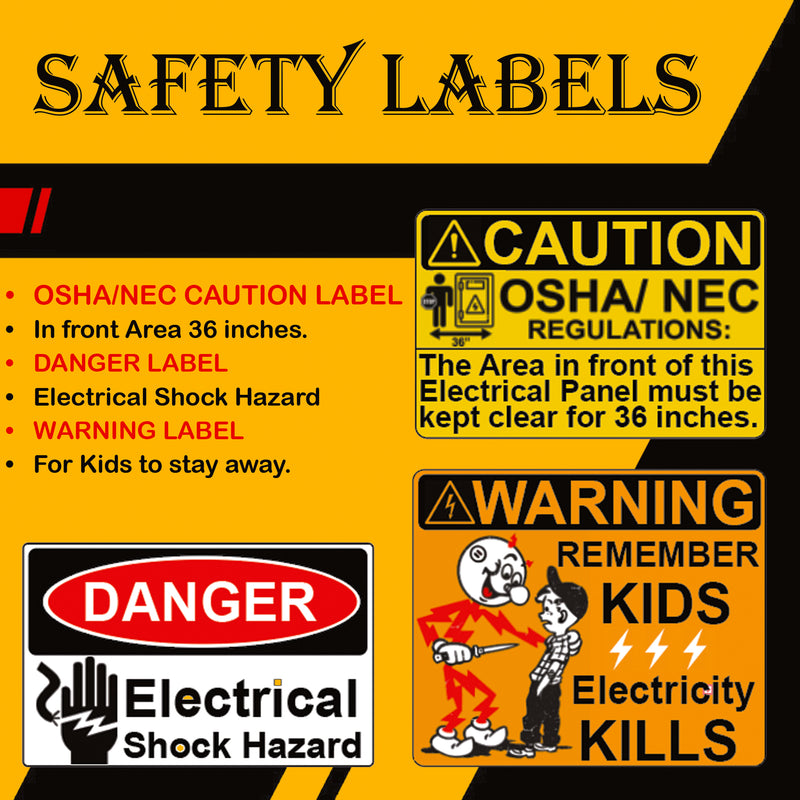 English/Spanish/French Universal Panel Marker Kit with Colored Icons for Electrical 60 Circuit Fuse Panel Directory Labels Stickers OSHA Kids Warning Danger Caution Strong Adhesive Household Vinyl Waterproof
