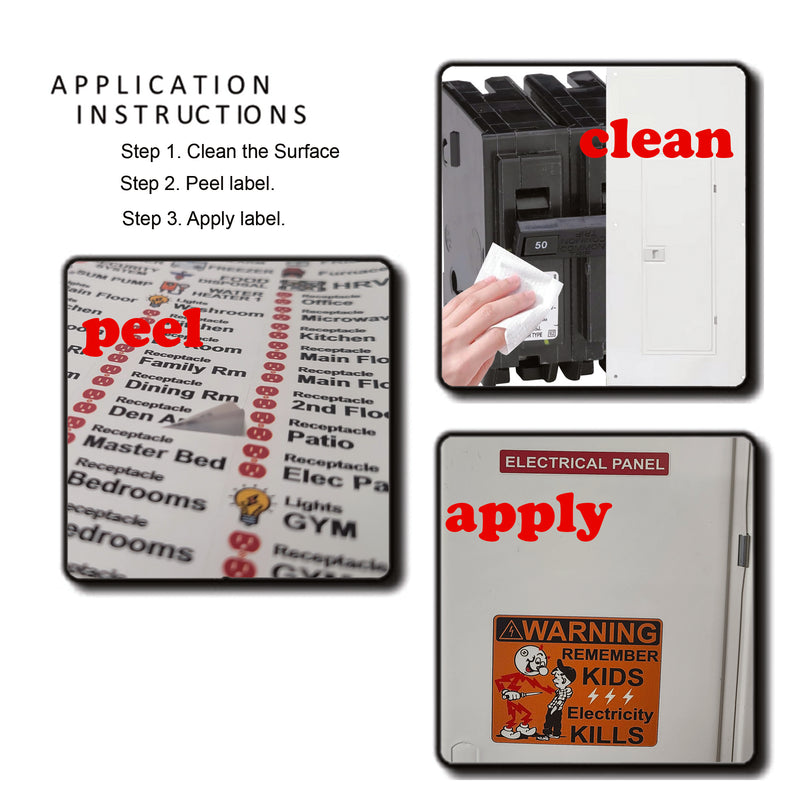 English/Spanish/French Universal Panel Marker Kit with Colored Icons for Electrical 60 Circuit Fuse Panel Directory Labels Stickers OSHA Kids Warning Danger Caution Strong Adhesive Household Vinyl Waterproof