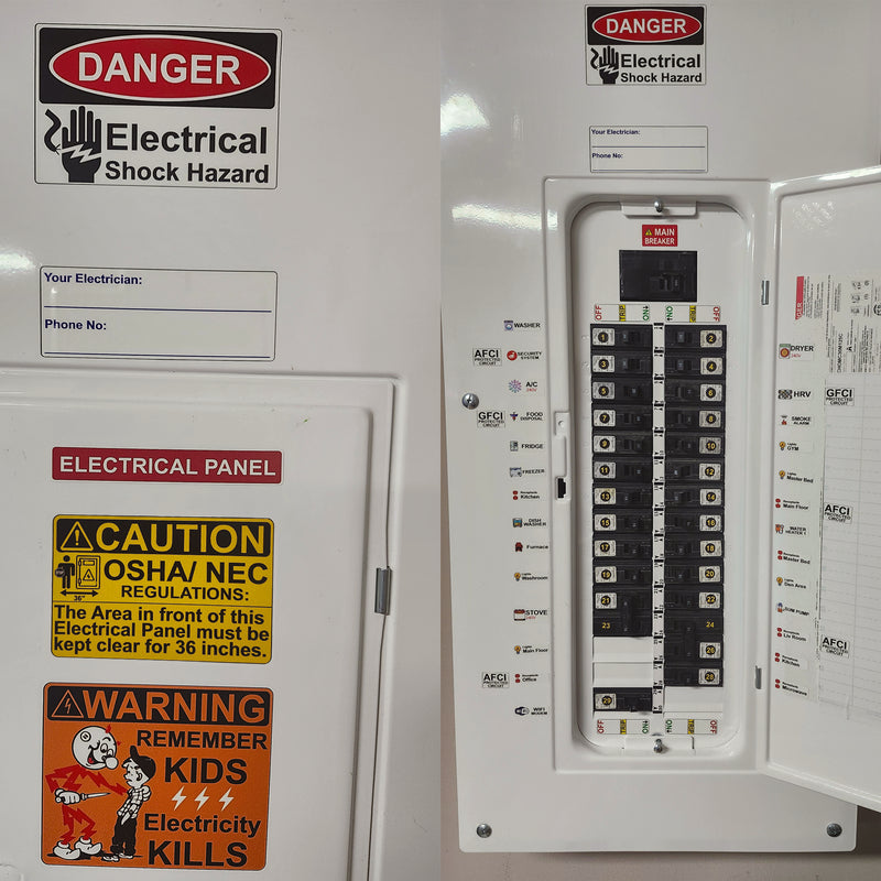 English/Spanish/French Universal Panel Marker Kit with Colored Icons for Electrical 60 Circuit Fuse Panel Directory Labels Stickers OSHA Kids Warning Danger Caution Strong Adhesive Household Vinyl Waterproof