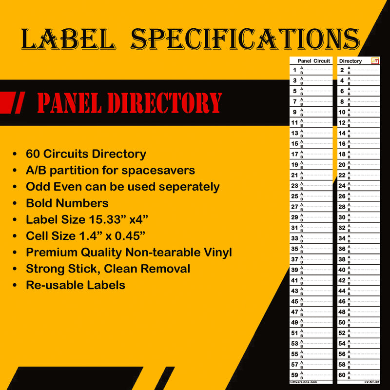 60 Circuits Bidirectional Circuit Breaker Directory Panel Label Kit with Fuse Stickers for Fuse Panel Marker Sticker Sign for Electrical Panel Strong Adhesive Durable Vinyl
