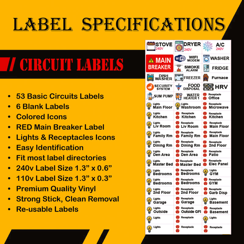 60 Circuits Bidirectional Circuit Breaker Directory Panel Label Kit with Fuse Stickers for Fuse Panel Marker Sticker Sign for Electrical Panel Strong Adhesive Durable Vinyl