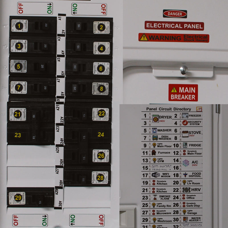 60 Circuits Bidirectional Circuit Breaker Directory Panel Label Kit with Fuse Stickers for Fuse Panel Marker Sticker Sign for Electrical Panel Strong Adhesive Durable Vinyl