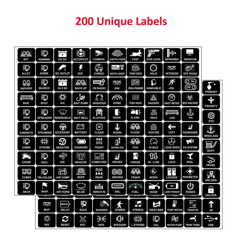 200 Pcs AC DC 6/8/12 Gang Switch Control Panel Stickers Labels Vinyl Marine Boat Car Truck RV Camper Vehicle RA80 XL RB80 XL AR-600 AC-1200 Large Horizontal
