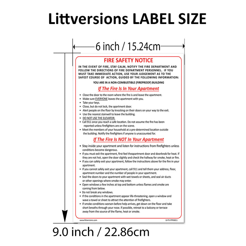 Emergency Preparedness Fire Safety Notice Red/White 6x9/8.5x11" Fireproof Building NYC HPD & FDNY Compliant Waterproof Vinyl Sticker Self-Adhesive Label Apartment Buildings, Fire Doors, & Walls