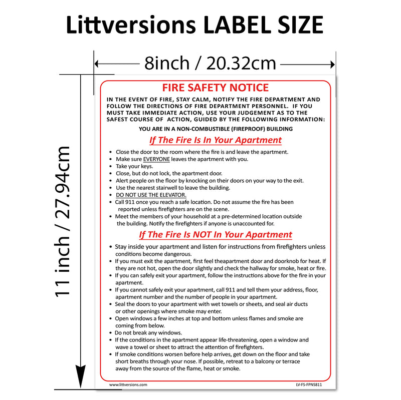 Emergency Preparedness Fire Safety Notice Red/White 6x9/8.5x11" Fireproof Building NYC HPD & FDNY Compliant Waterproof Vinyl Sticker Self-Adhesive Label Apartment Buildings, Fire Doors, & Walls