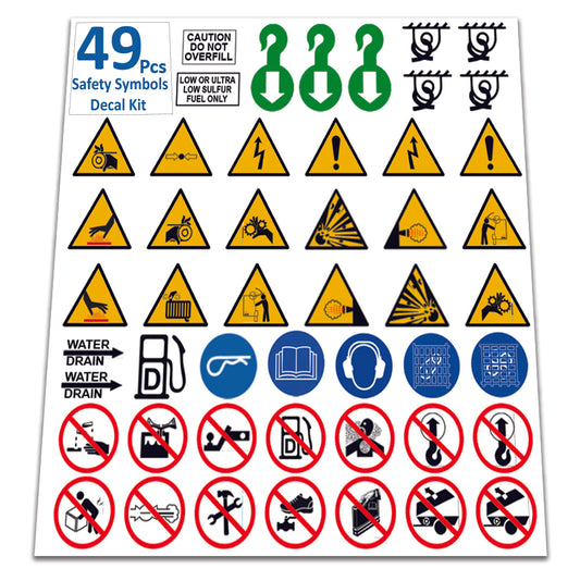 Universal OSHA Compliant Air Compressor Safety Symbol Kit Stickers Decal Set Suitable for Towable, Mobile, Portable and Stationary Units