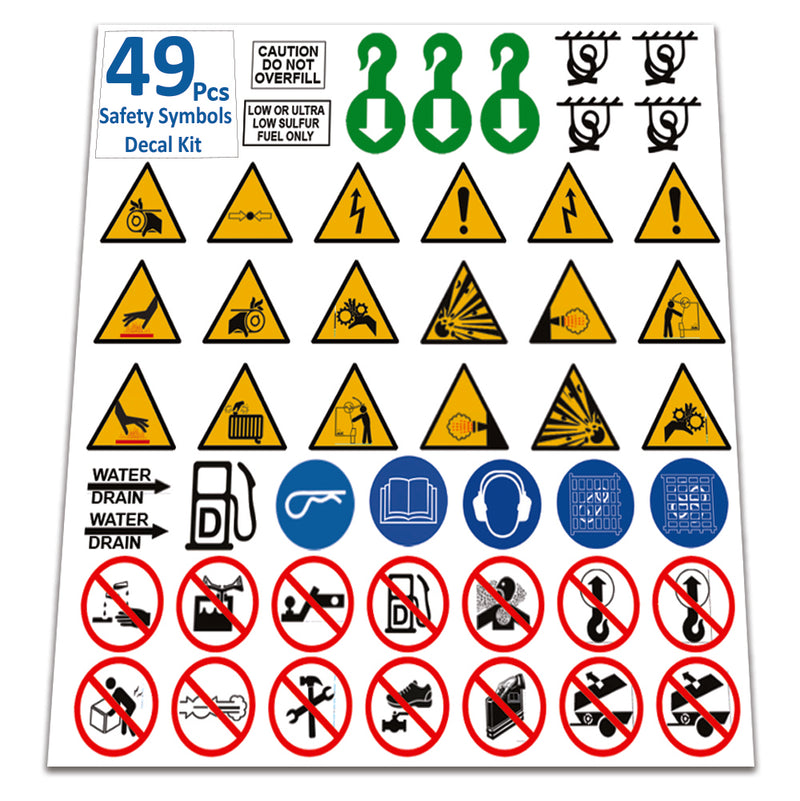 Universal OSHA Compliant Air Compressor Safety Symbol Kit Stickers Decal Set Suitable for Towable, Mobile, Portable and Stationary Units