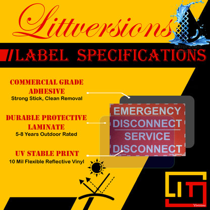 Littversions 5 Pack 5"x 3.5" Reflective Red NEC Compliant Emergency Disconnect NOT Service Equipment Outdoor Laminated Labels Sticker Electrical Panel Danger Heavy Duty Vinyl Waterproof Ultra Durable