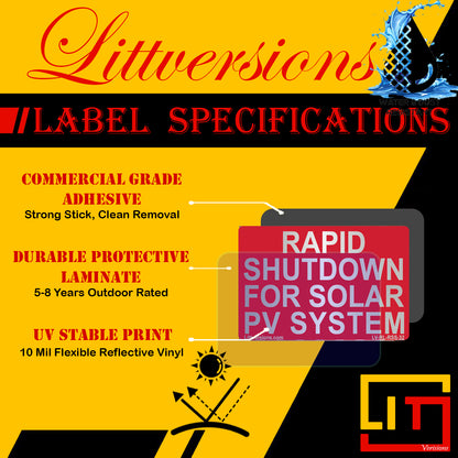 10 Pack 3"x2" Reflective Solar NEC Complaint Rapid Shutdown Solar PV System Laminated Labels Sign Sticker Notice 596-01003 596-00890 Red 149848