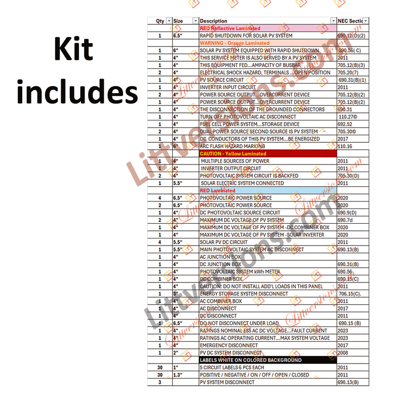 116 Pack NEC 2026/2023/2020/2017 Code Compliant Photovoltaic (PV) Solar Panel Label Kits Electrical Panel Safety Stickers Outdoor Rated Waterproof Laminated