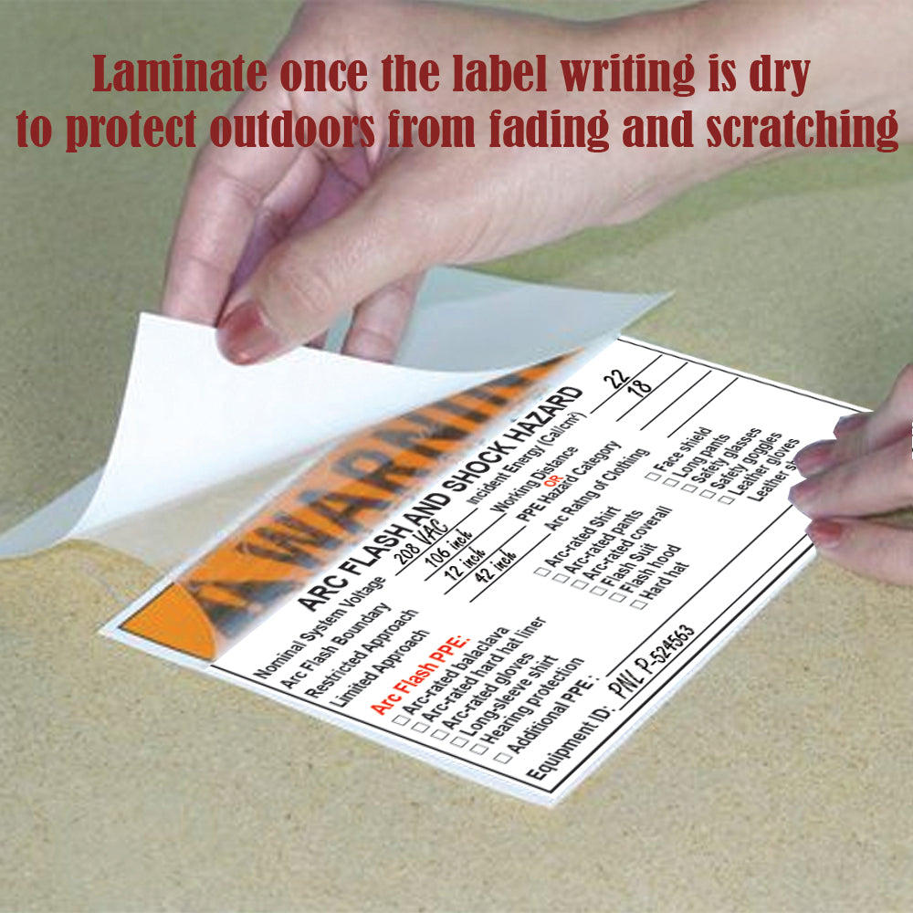 10 Pack 6.5" x4" NEC 2026 Compliant Vinyl Write-On Arc Flash Labels (Warning) Legend Warning Arc Flash and Shock Hazard Appropriate PPE Required Flash Protection Boundary 121085 121079