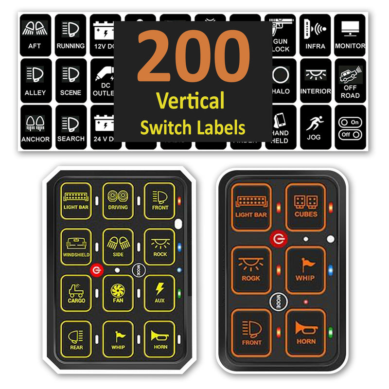 200 Pcs AC DC 6/8/12 Gang Switch Control Panel Stickers Labels Vinyl Marine Boat Car Truck RV Camper Vehicle RA80 XL RB80 XL AR-600 AC-1200 Large Vertical