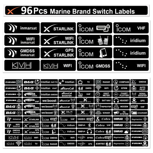 Littversions 96 Pack Marine Communication Brands Switch Labels Large Laminated Backlit Stickers for Yachts, Cruise Ships, & Sailboats – Self-Adhesive Waterproof Decals
