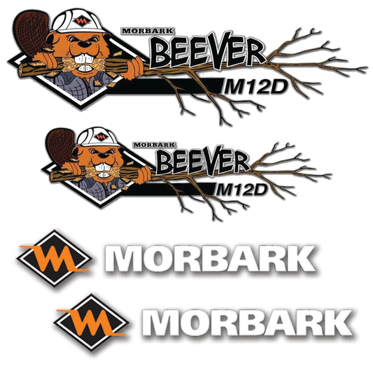Morbark and Beaver M12D Logo Stickers Decals Labels Set - Containing 2 Morbark logos & 2 Beaver M12D logos