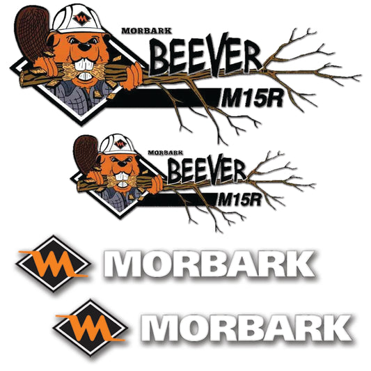 Morbark and Beaver M15R Logo Stickers Decals Labels Set - Containing 2 Morbark logos & 2 Beaver M15R logos